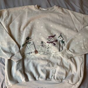 Vintage Snowman Graphic Cream Christmas Sweater